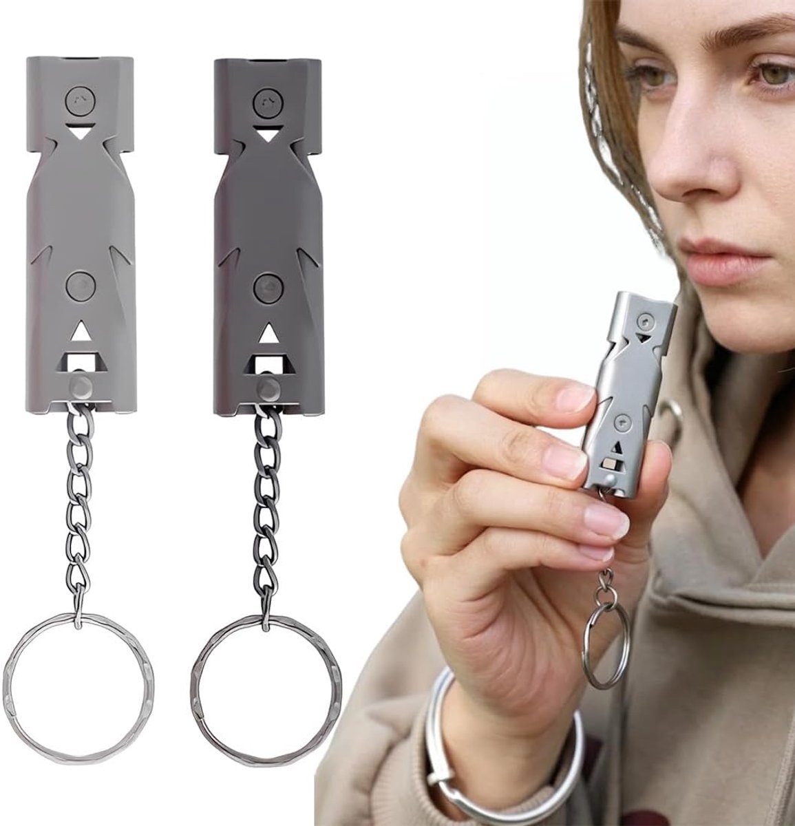 2 stuks noodfluitjes van roestvrij staal, dubbelwegs high-performance trillerfluitje met 80-150 dB, voor outdoor - ShopVlot
