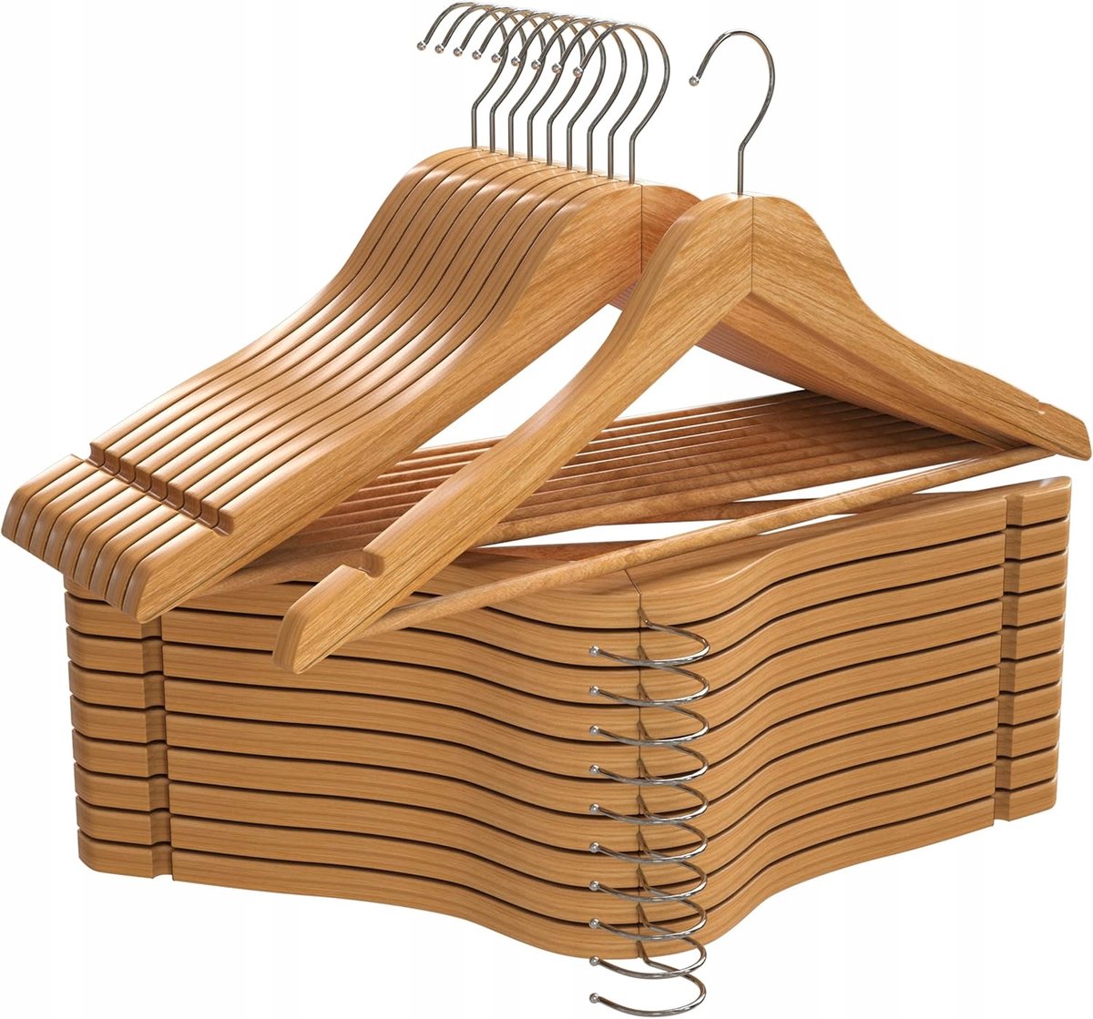 20x Houten Kledinghangers Antislip Draaibaar Sterk 44.5cm