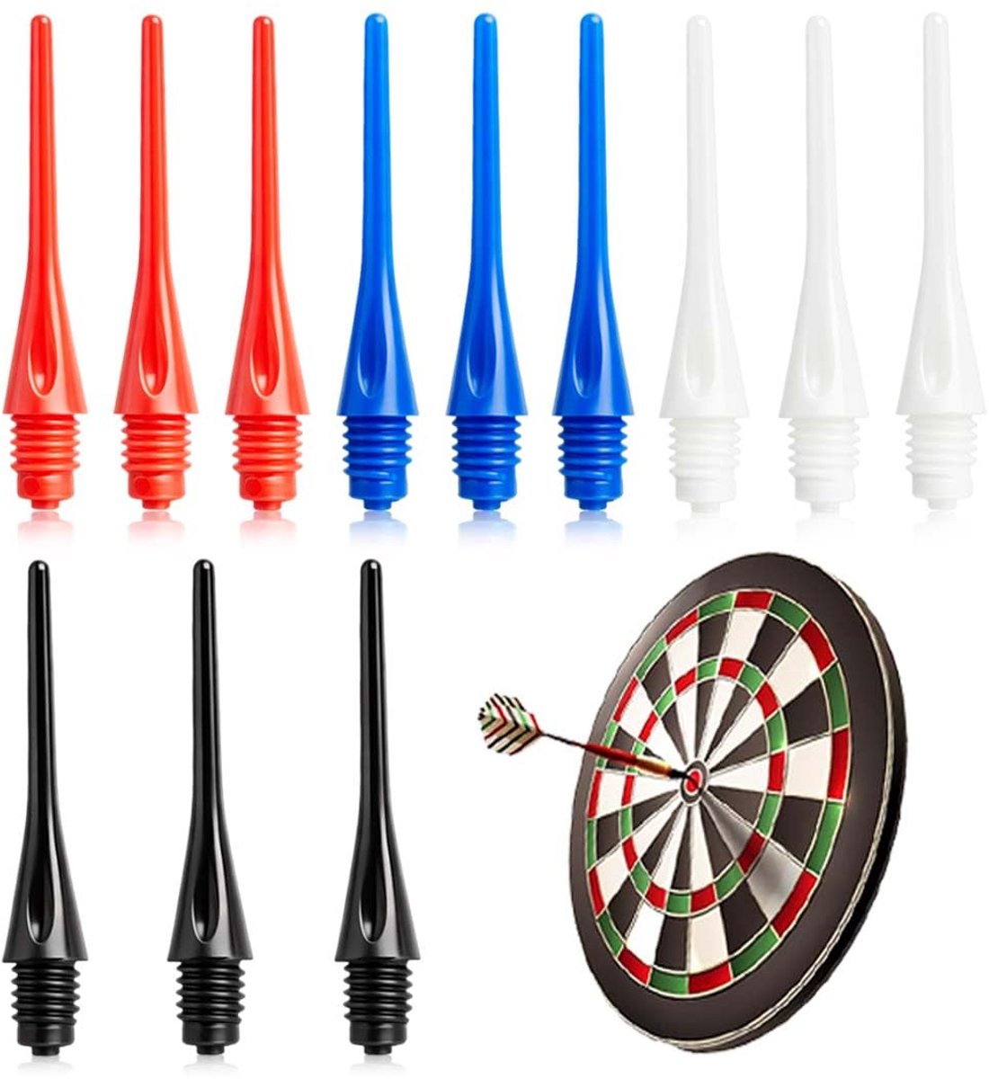 12 Stuks Vervangpunten voor Softdarts met 2BA Schroefdraad, Kunststof, Diverse Kleuren