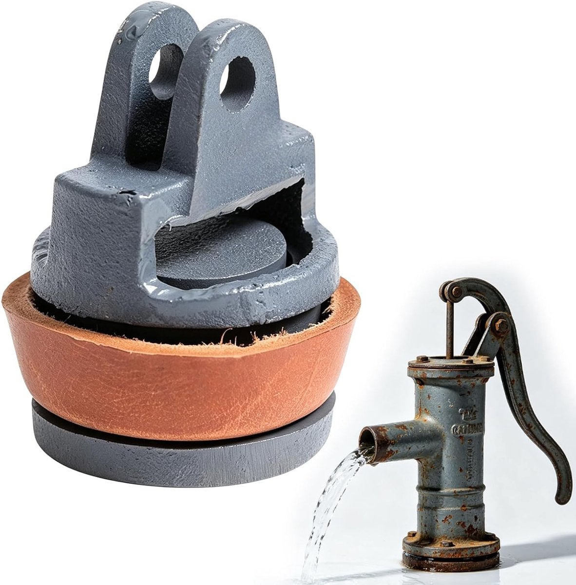 Reservezuiger voor zwengelpompen - Donkergrijs - Gietijzer met Leren Afdichting - Voor Handpompen Type 75