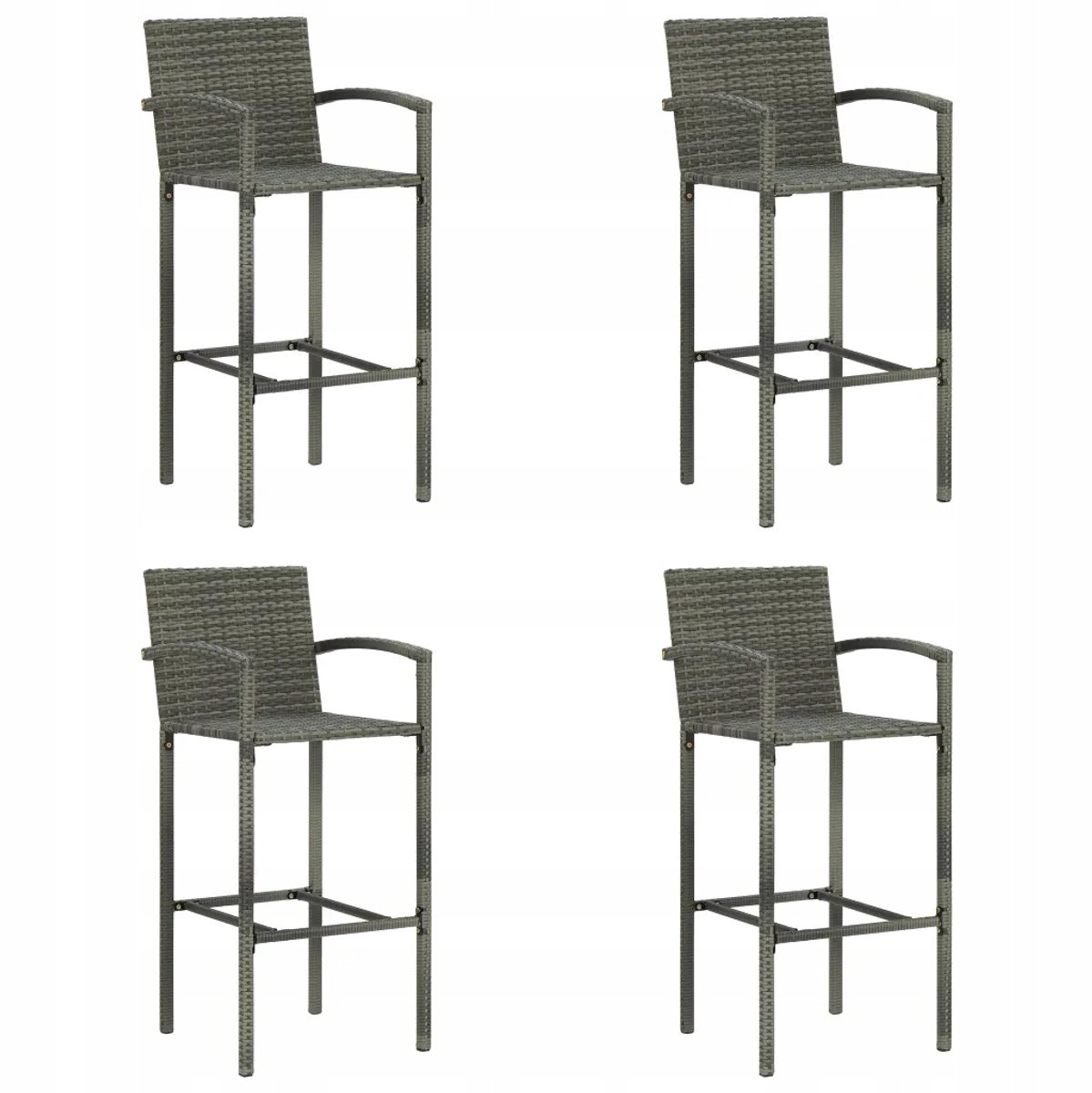 Set van 4 grijze rotan barkrukken, 52x56x118 cm