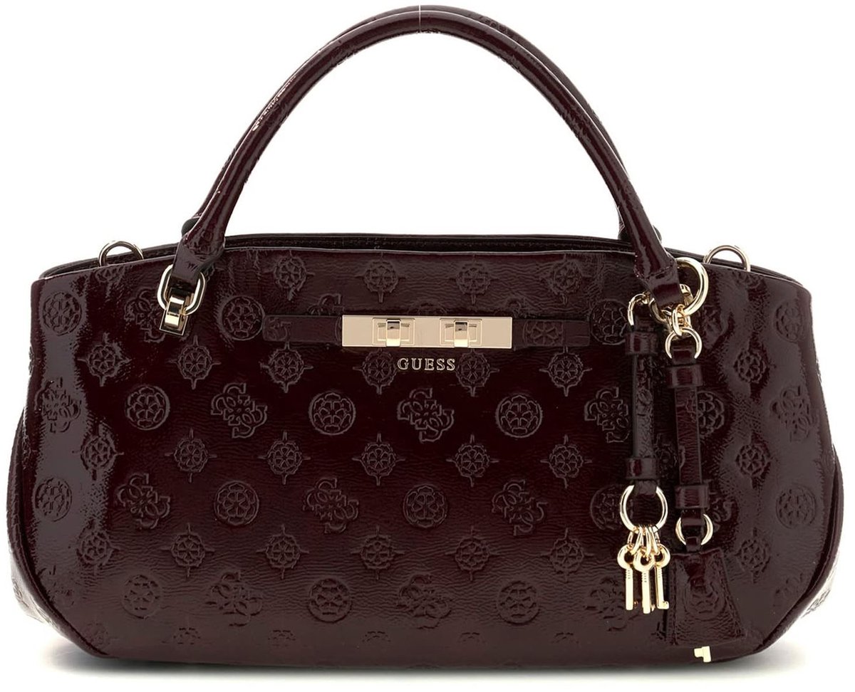 GUESS handtas schoudertas Carmella 3 Compartment Satchel Burgundy Logo wijnrood