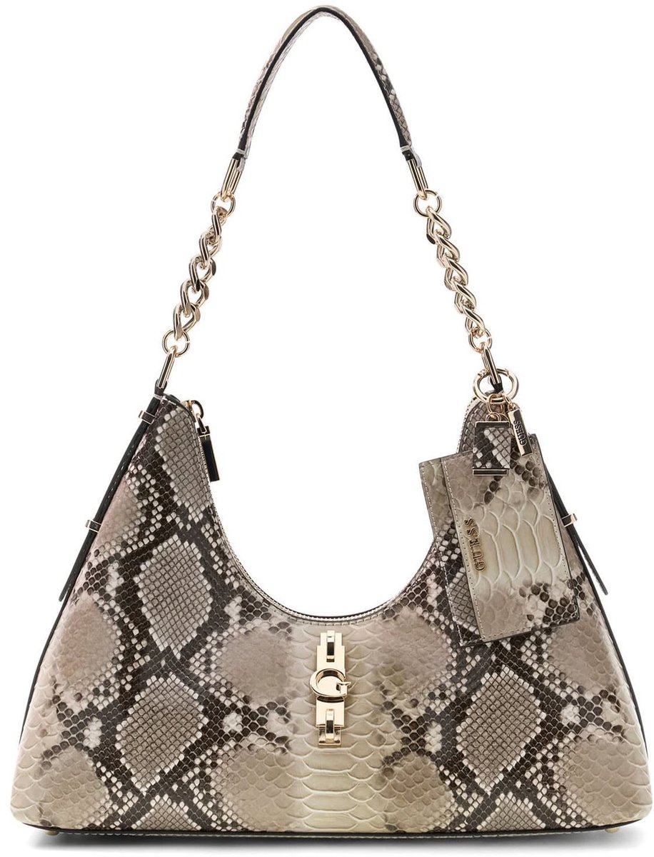 GUESS schoudertas Yvonne Logo Hobo Bag Natural grijs