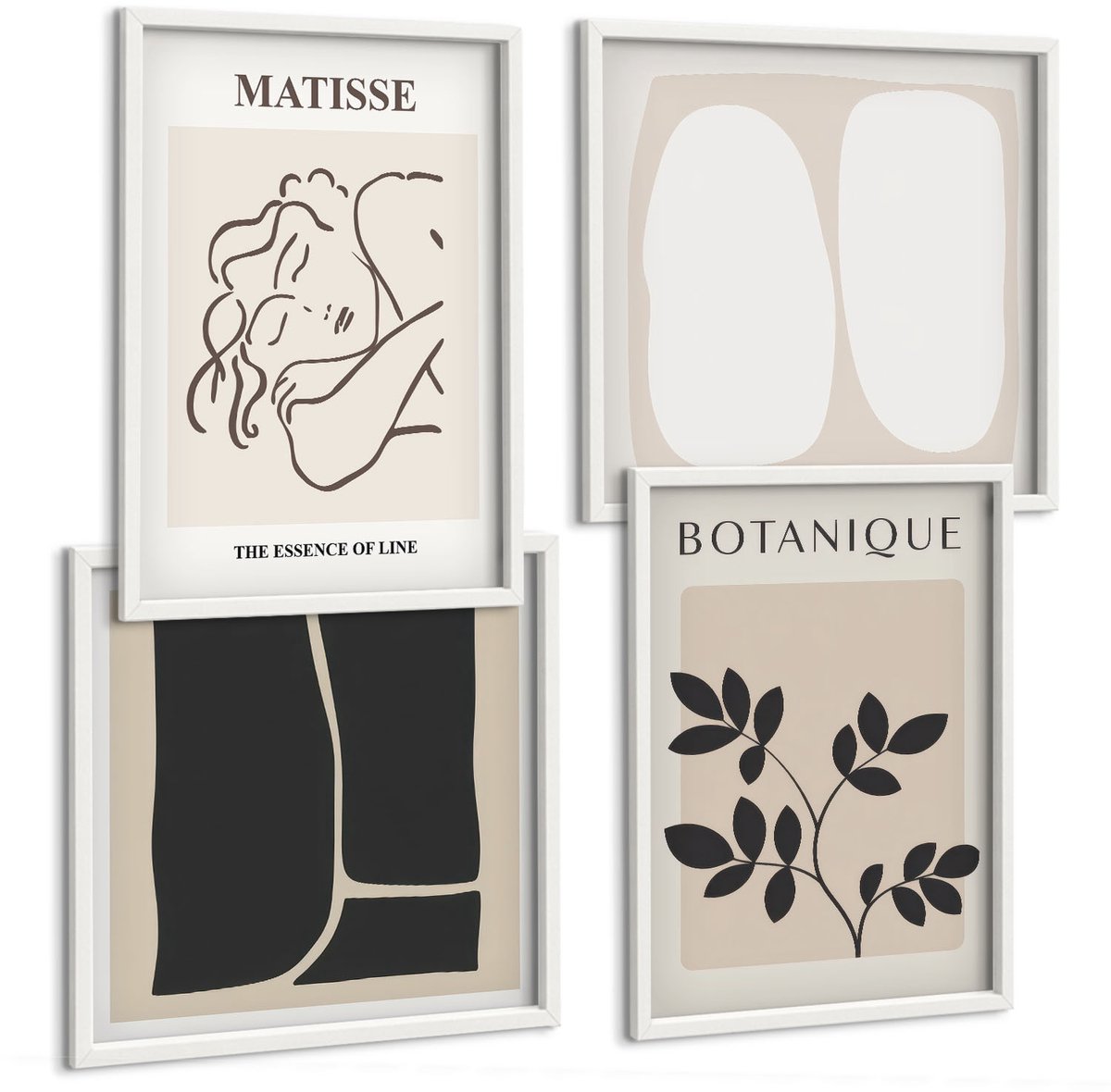 Tulup 4-Delige Schilderij Set - Stijlvolle minimalistische schilderijen met plantmotieven van Matisse - 40x40 en 40x60 - Stijlvolle Wanddecoratie - Interieur - Stijlvolle Muurdecoratie
