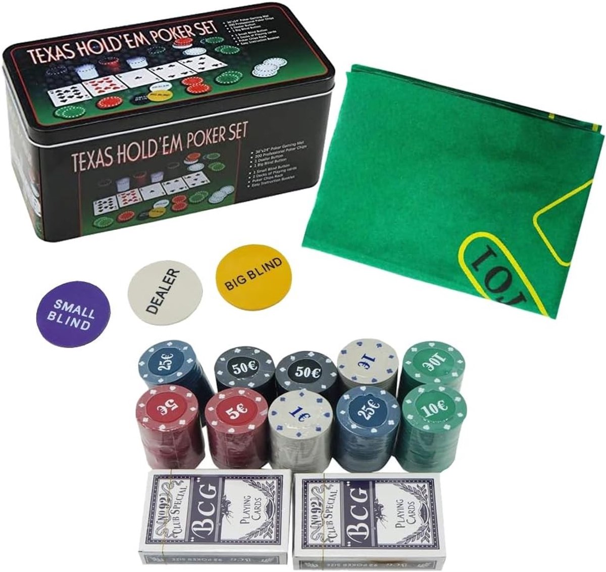 Professionele Pokerset - Groen - Aluminium Koffer - Inclusief 200 Chips en 2 Kaartdecks - Voor Casinospellen