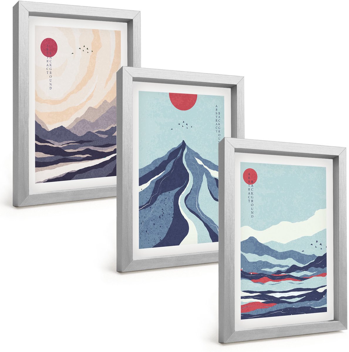 Tulup 4-Delige Schilderij Set - Abstracte berglandschappen in Japanse stijl - 20 x 30 cm - Wanddecoratie - Muurdecoratie - Moderne Interieurdecoratie - Woonkamer Decoratie