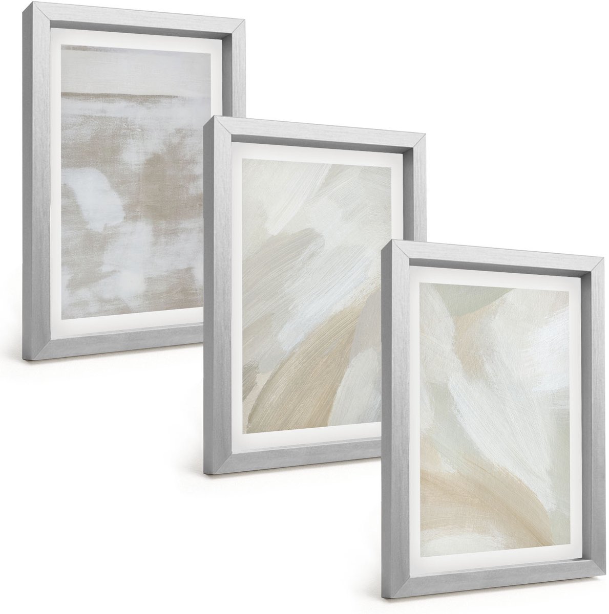 TULUP 4-Delige Schilderij Set - Abstracte penseelstreken op canvas - 20 x 30 cm - Schilderijen Set - Wanddecoratie - Woonkamer - Interieur Decoratie Zilveren lijst
