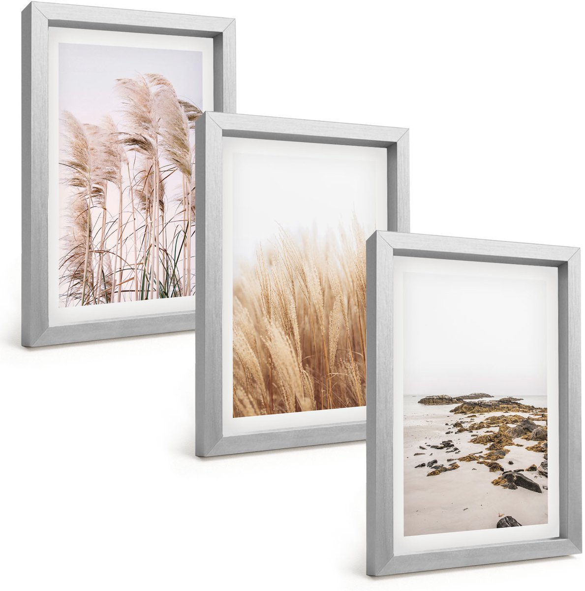 Tulup 4-Delige Schilderij Set - Pampasgrasvelden en Boho-strand - 20 x 30 cm - Decoratieve Schilderijen - Woonkamer - Interieur - Muurdecoratie