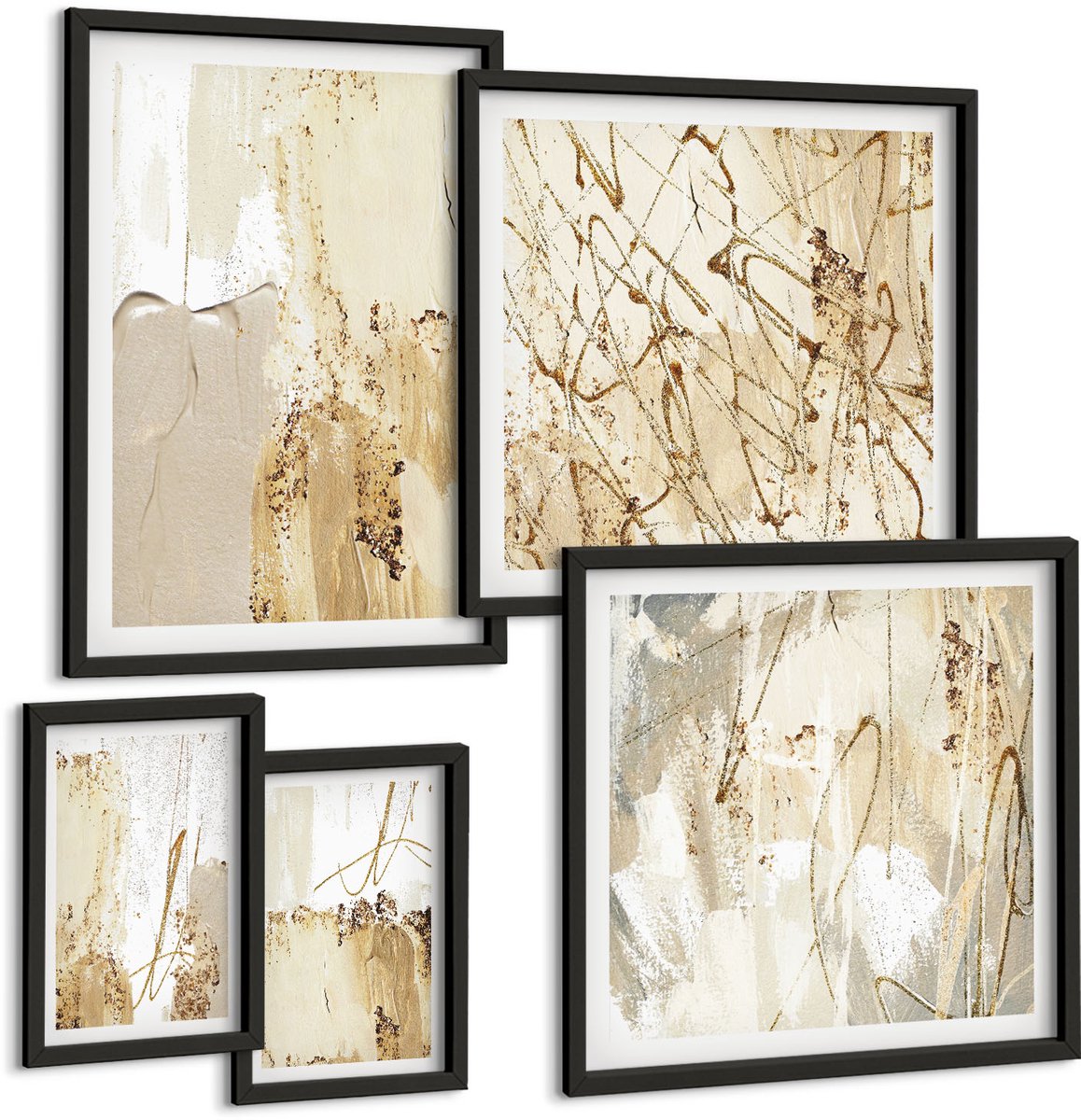 Tulup 4-Delige Schilderij Set - Abstracte composities in een moderne stijl met textuur - 50 x 50 cm, 20 x 30 cm en 40 x 60 cm - Muurdecoratie - Wanddecoratie - Hal