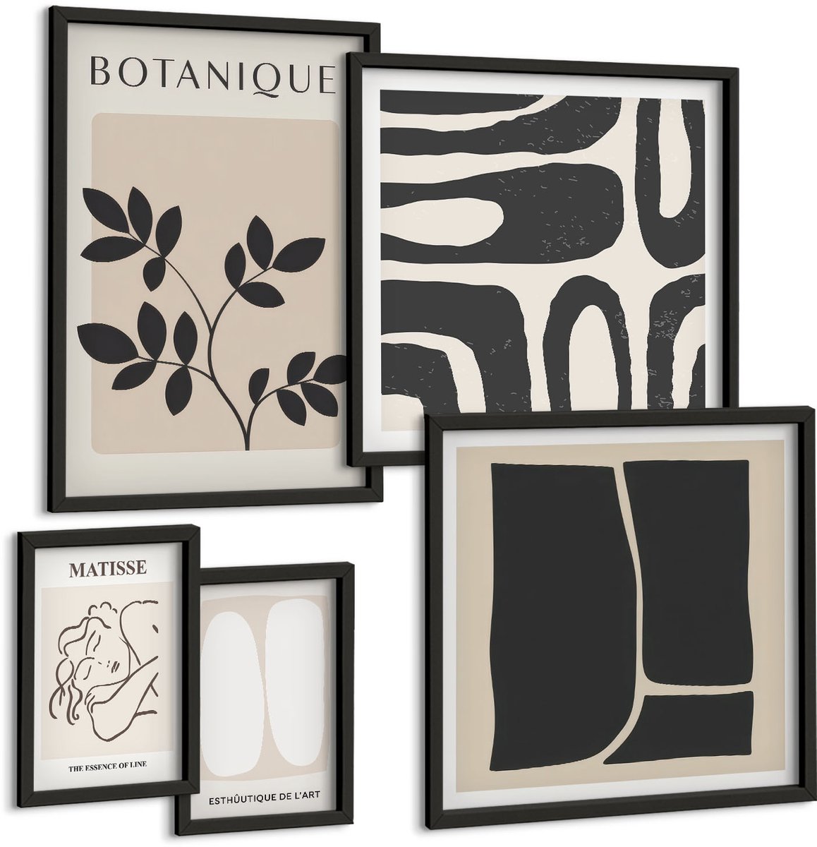 Tulup 4-Delige Schilderij Set - Stijlvolle afbeeldingen met plantmotieven en abstracte elementen. - 50 x 50 cm, 20 x 30 cm en 40 x 60 cm - Wanddecoratie - Schilderijen Set - Kantoor - Woonkamer Decoratie