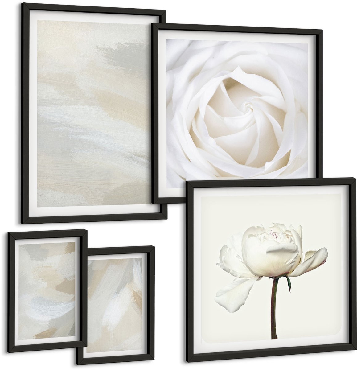 Tulup 4-Delige Schilderij Set - Bloemige inspiratie in delicate witte tinten - 50 x 50 cm, 20 x 30 cm en 40 x 60 cm - Decoratieve Schilderijen - Woonkamer - Interieur - Wanddecoratie