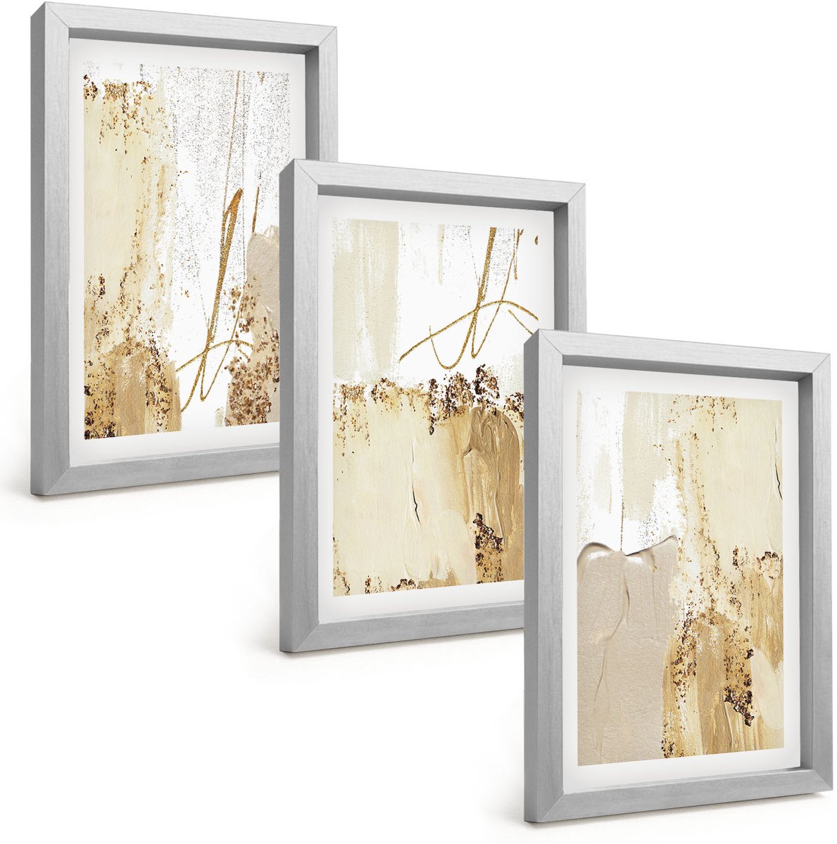 Tulup 4-Delige Schilderij Set - Abstracte patronen in beige en witte tinten. - 20 x 30 cm - Muurdecoratie - Decoratieve Schilderijen - Wohnzimmer - Woonkamer Decoratie