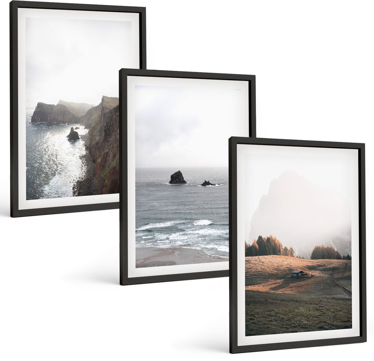 Tulup 4-Delige Schilderij Set - Berg- en zeelandschappen met wolken en bossen - 40 x 60 cm - Decoratieve Muurdecoratie - Slaapkamer - Interieur Decoratie