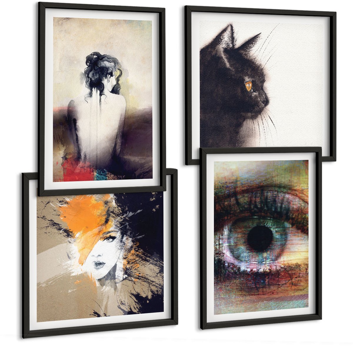Tulup 4-Delige Schilderij Set - Portret van een vrouwenoog Abstracte kleuren Emoties - 40 x 40 cm en 40 x 60 cm - Muurdecoratie - Decoratieve Schilderijen - Wohnzimmer - Wanddecoratie