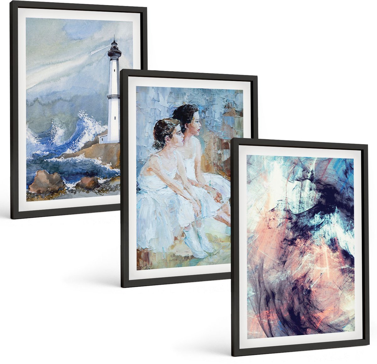 Tulup 4-Delige Schilderij Set - Abstracte geschilderde vuurtoren en dansers - 40 x 60 cm - Moderne Wanddecoratie - Slaapkamer - Interieur Decoratie