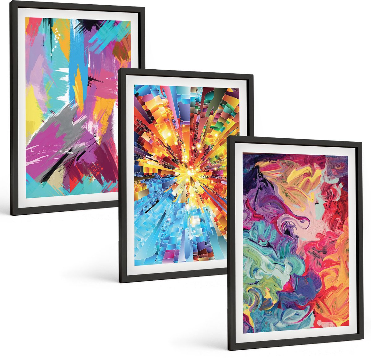 Tulup 4-Delige Schilderij Set - Kleurrijke abstracte schilderijen met dynamische patronen - 40 x 60 cm - Wanddecoratie - Woonkamer Decoratie - Muurdecoratie