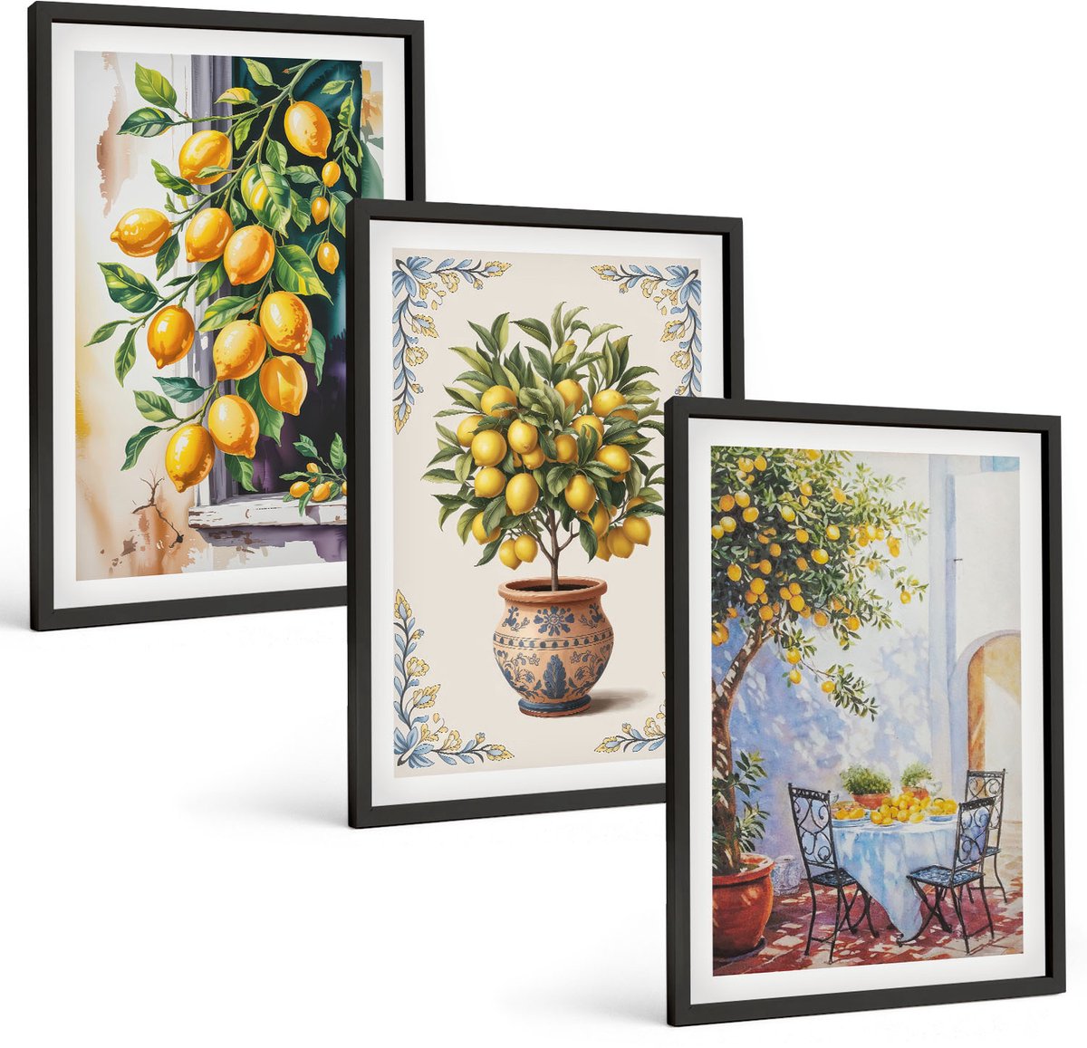 Tulup 4-Delige Schilderij Set - Citroenbomen en -fruit in een zonnig landschap - 40 x 60 cm - Wanddecoratie - Muurdecoratie - Woonkamer - Moderne Wanddecoratie
