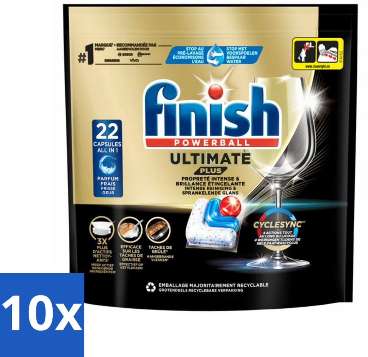 10 x Finish - Vaatwasmiddel - Ultimate Plus Vaatwastabletten Regular - Krachtige Alles-in-1 Reiniging - 22 capsules - Vaatwasmiddel - Vaatwastablet - Vaatwasmachine - Reinigingsmiddel - Glans