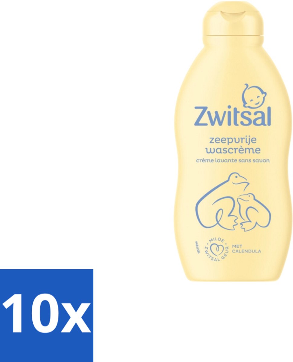 10 x Zwitsal - Zeepvrije Wascrème - Milde Reiniging - Gevoelige Babyhuid - 200 ml - Babyhuid Verzorging - Zeepvrije Wascrème - Gevoelige Huid - Anti-prik Formule - Hygiëne