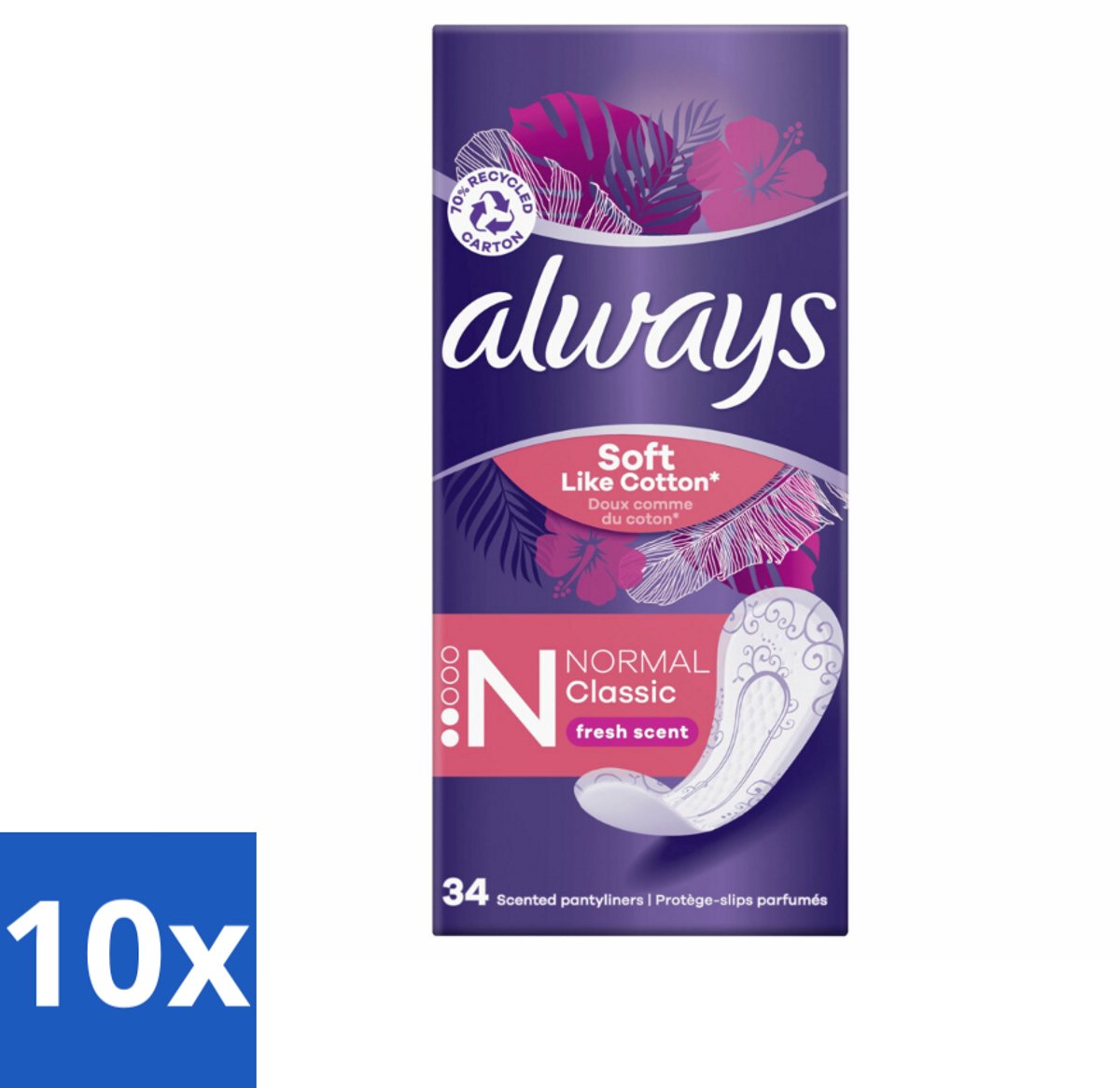10 x Always - Inlegkruisjes - Normal - 34 Inlegkruisjes - Inlegkruisjes - Dagelijkse Frisheid - Comfort - Flexibel - Ultradun