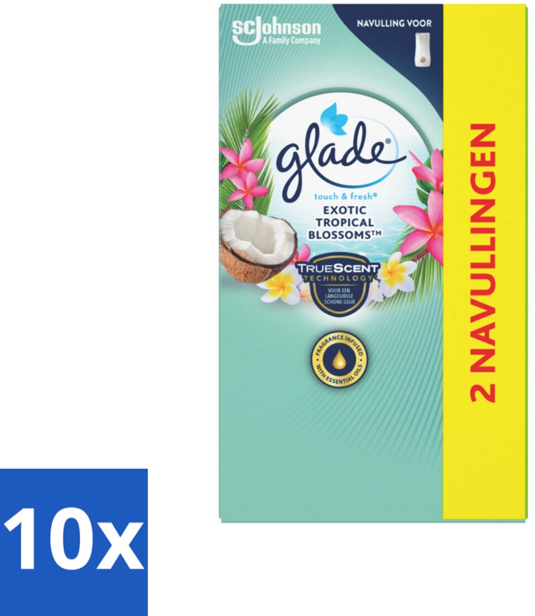 10 x Glade - Touch & Fresh - Exotic Tropical Blossoms - 2x 10 ml - Glade Touch & Fresh - Exotische Geur - Tropische Bloemen - Kokosmelk - Frisheid