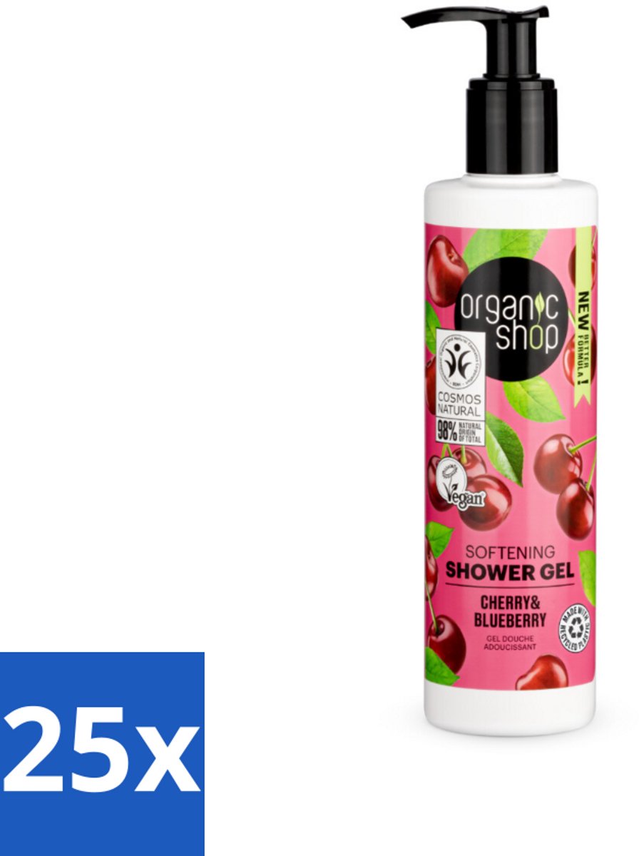 25 x Organic Shop - Douchegel Cherry & Blueberry - Verfrissend en Hydraterend - 280 ml - Douchegel Cherry Blueberry - Natuurlijke Douchegel - Hydraterende Douchegel - Biologische Douchegel - Fruitige Douchegel