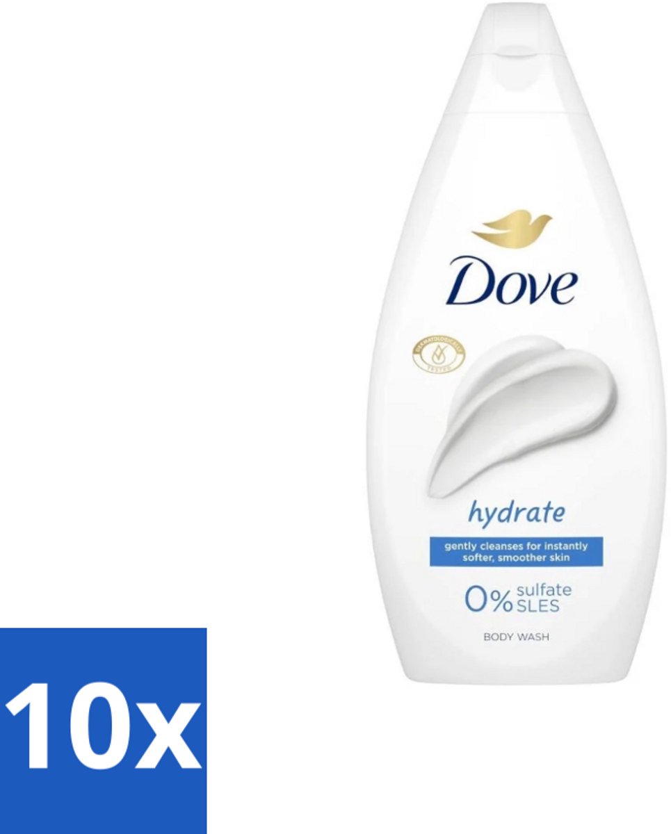 10 x Dove Douchecrème - Hydrate - 450 ml - Douchegel - Hydraterende Douchegel - Zachte Huid - Droge Huid Verzachten - Mild Reinigen