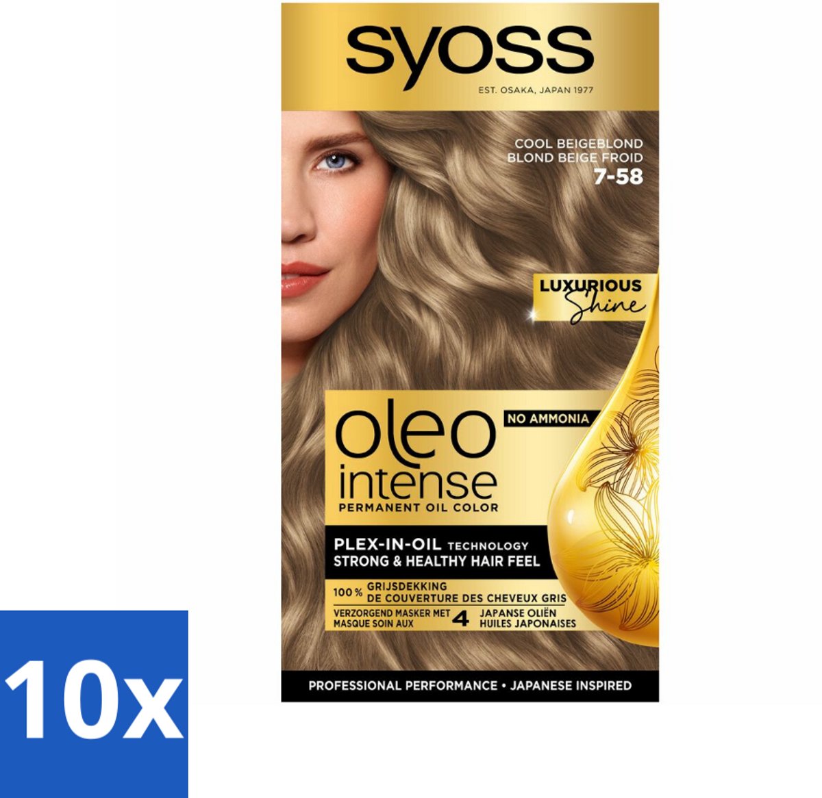 10 x SYOSS - Oleo Intense 7-58 Cool Beige Blond - Haarverf - Zonder Ammoniak - Grijsdekking - Langdurige Kleur - Haarverf - Permanent Haarkleuring - Grijsdekking - Zonder Ammoniak - Olie-formule