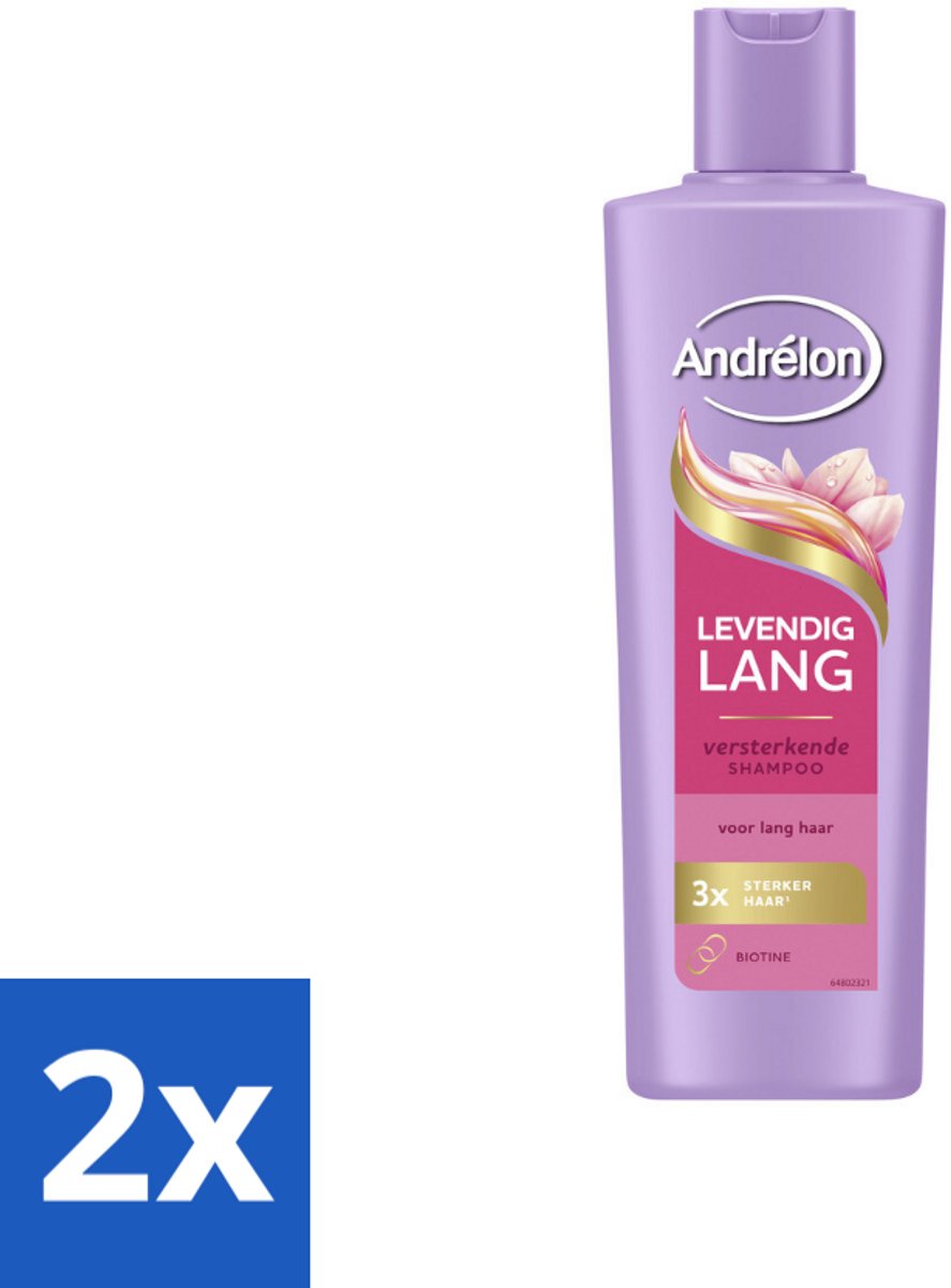 2 x Andrélon – Shampoo – Levendig Lang – 250 ml - Lang Haar Verzorging - Haar Versterken - Biotine Shampoo - Haarbreuk Voorkomen - Gespleten Punten