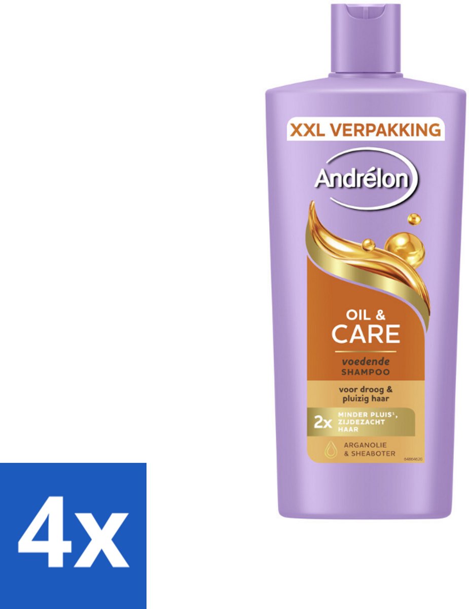 4 x Andrélon – Shampoo – Oil & Care – 685 ml - Haar Verzorging - Pluisvoorkomen - Arganolie Shampoo - Sheaboter - Droog Haar