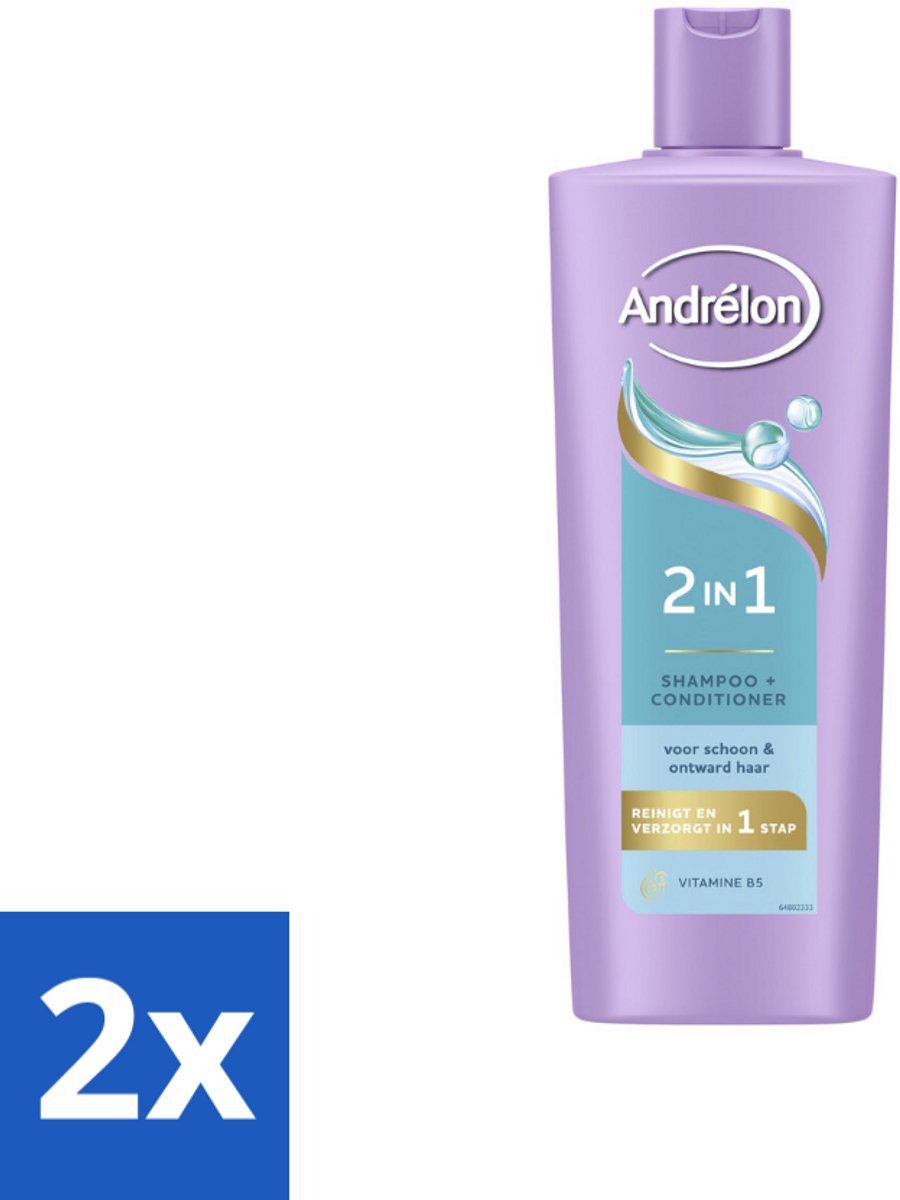 2 x Andrélon – Shampoo 2-in-1 – Iedere Dag – 400 ml - Haar Verzorgen - Haar Reinigen - Shampoo En Conditioner - Vitamine B5 - 2-in-1 Shampoo