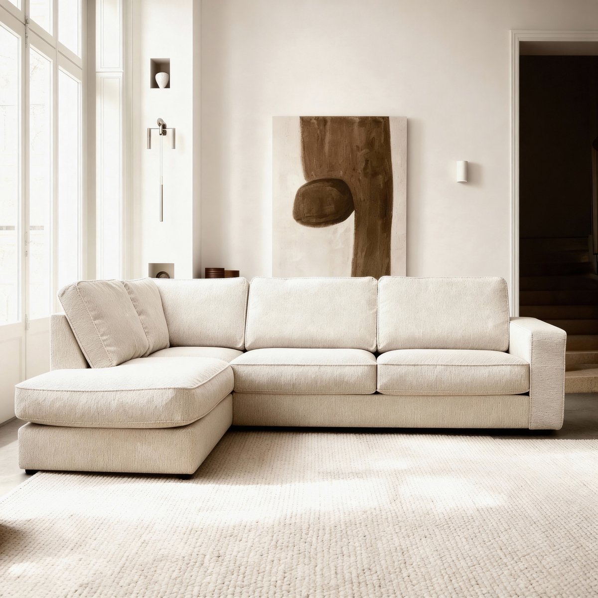 Giga Meubel Hoekbank Easton Egon Naturel – Links – 3-Zits – Stof – 295x214x85 cm