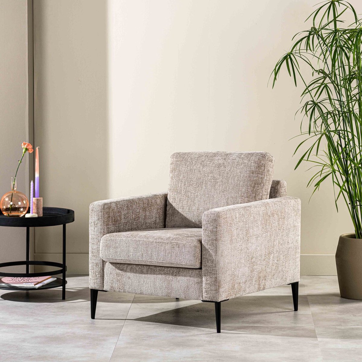 Fauteuil Champagne - Stof - 76x81x82cm - Fauteuil Halberton Elite - Giga Meubel