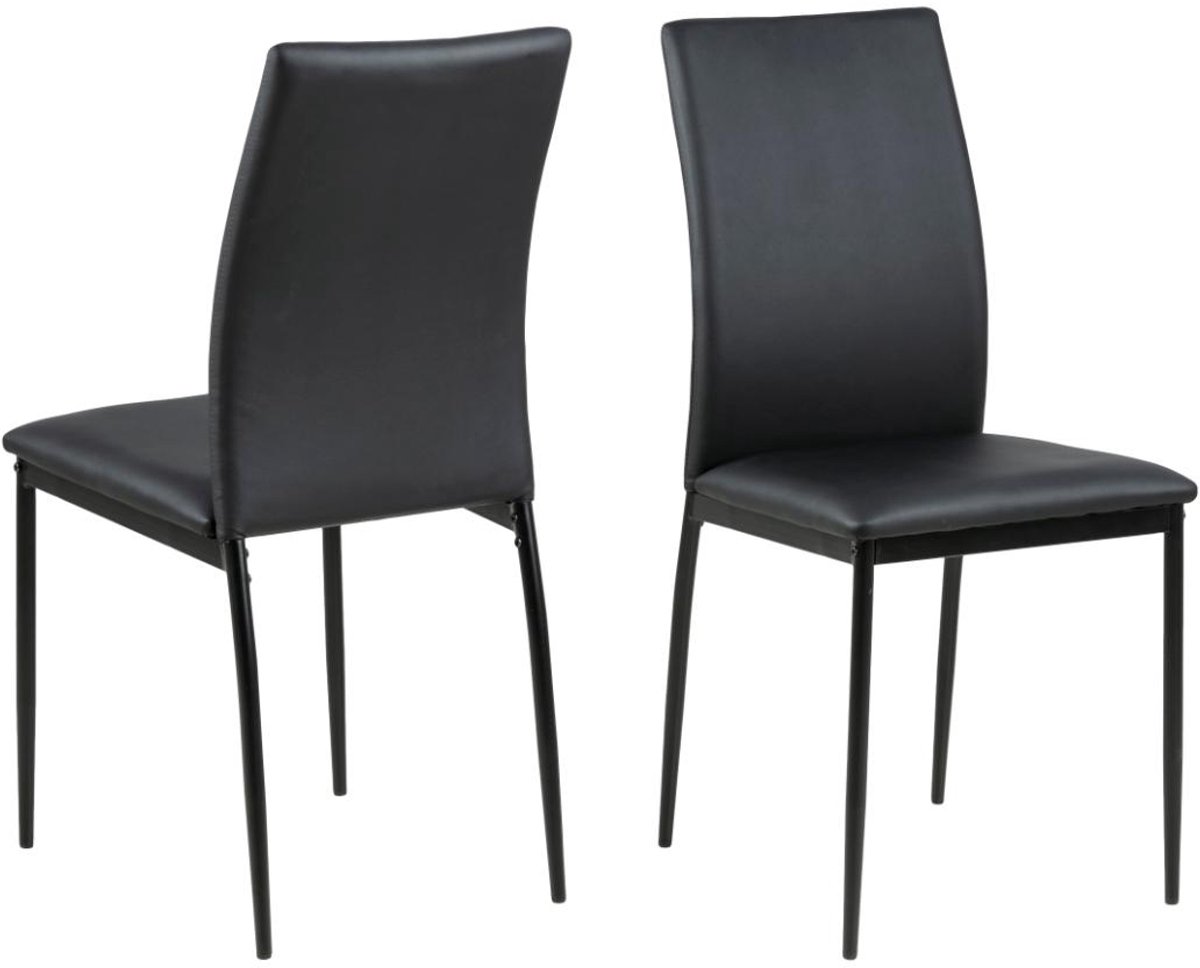 Giga Living Eetkamerstoel Grondal - Zwart PU Leer - Zithoogte 48,5cm - Set van 4