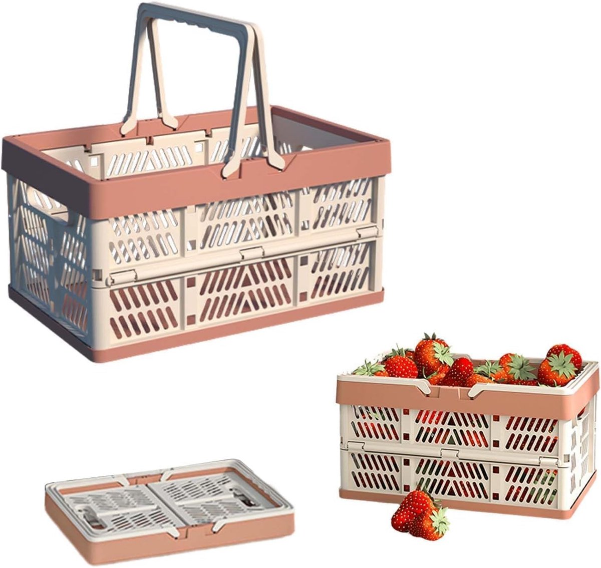 Vouwbox L - Opvouwbare klapkist met handvat - Robuust roze - Ideaal voor opslag - ShopVlot