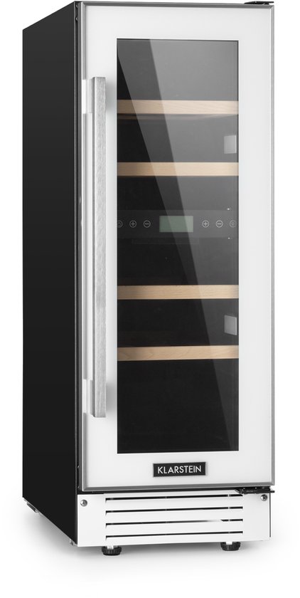 Klarstein Wijnkoeler Vinovilla 17 Built-In Duo twee zones wijnkoelkast 53l 17 fl. 3-kleuren glazen deur - Wijnklimaatkast - 29.5 cm - 2 Zones Vrijstaand Inbouw - Wit - glas - Rood…