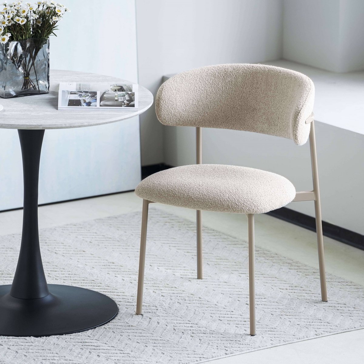 Giga Meubel Eetkamerstoel Diana - Bouclé Beige - 55x55x70cm - Set van 2