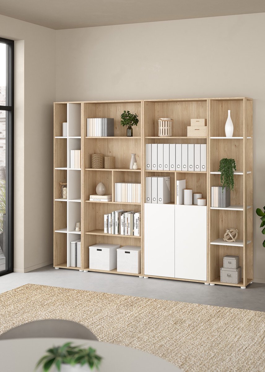 Giga Living Boekenkast Sign - Wit/Naturel - 241x34x205cm