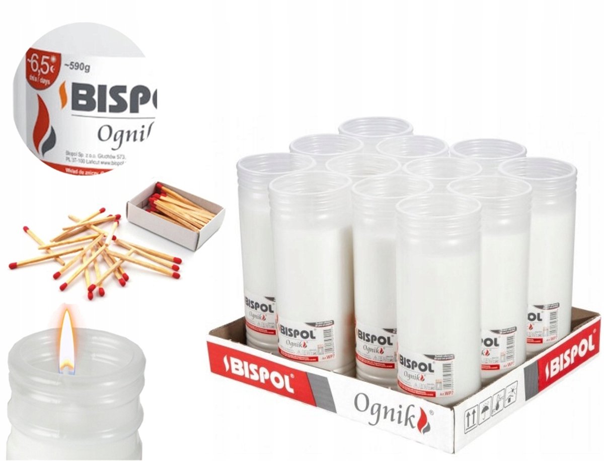 Bispol Ognik WP7 Paraffine Inzetka - 12 stuks - Brandduur tot 156 uur
