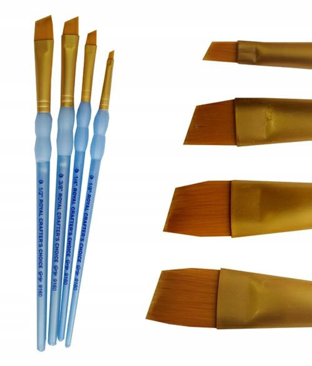 4 Stuks Schuin Kunststof Kwasten Set - Gouden Taklon
