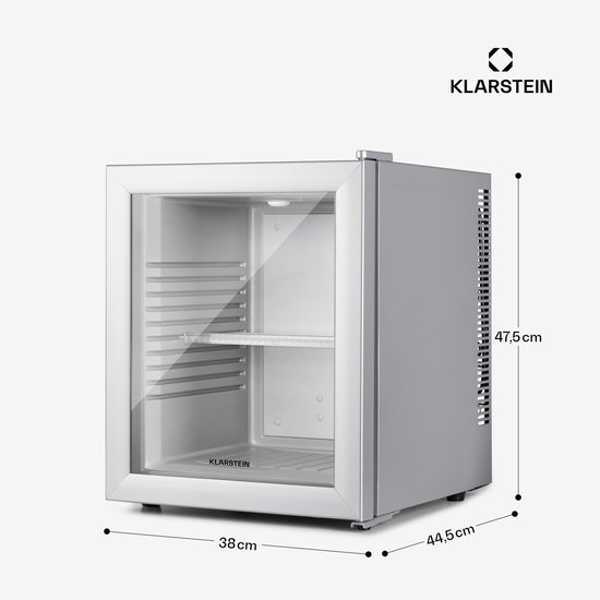 Klarstein Koelkast, Minikoelkast met glazen deur, Minikoelkast voor drankjes, snacks & cosmetica, Koelkast klein & stil, Verstelbare schappen, Kleine skincare koelkast 12-18°C, 30L van Klarstein — afbeelding 3