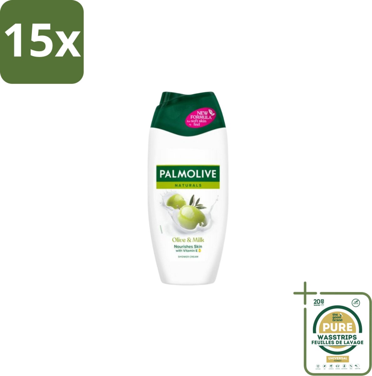 15 x Palmolive Naturals - Olijf & Melk - Douchecrème - Natuurlijk & Verzachtend - 250 ml - Grootverpakking - Douchecrème - Natuurlijke Huidverzorging - Olijf En Melk - Vegan Douchecrème - Zachte Huid