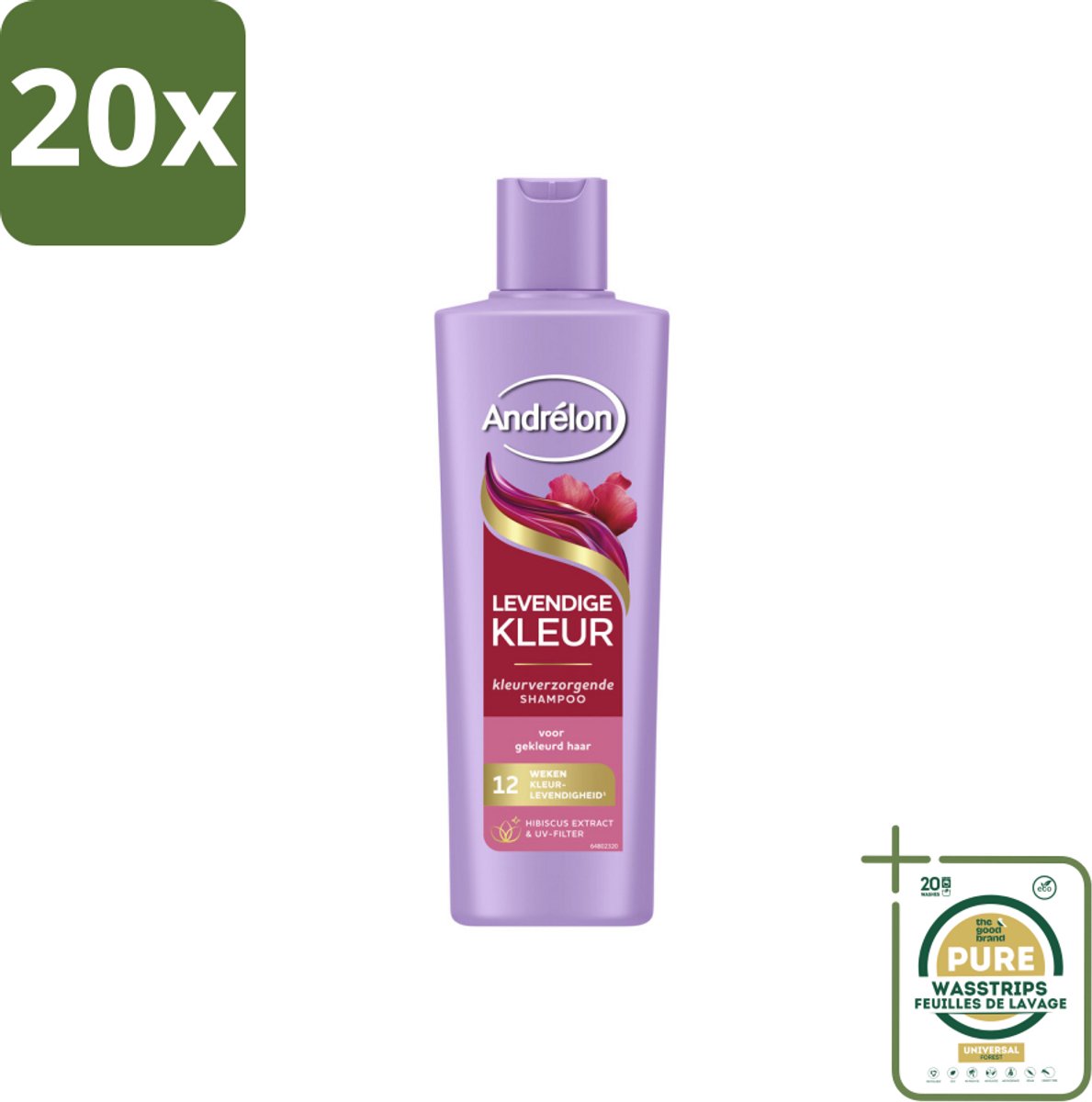 20 x Andrélon – Shampoo – Levendige Kleur – 250 ml - Grootverpakking - Kleurbehoud Haar - Levendige Kleur Shampoo - Hibiscus Extract Shampoo - UV-filter Shampoo - Gekleurd Haar Verzorging