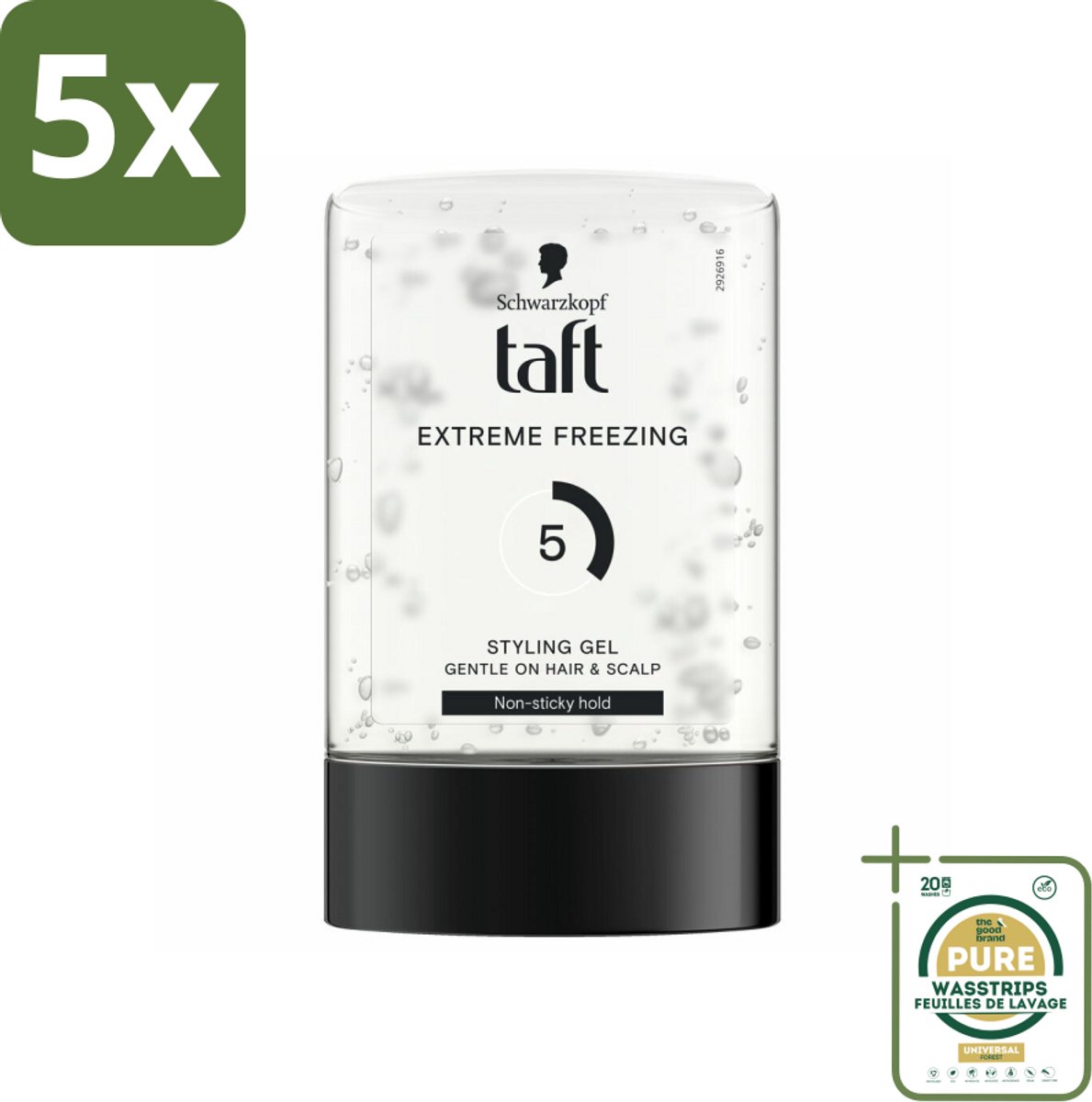 5 x Taft - Extreme freezing 5 - Styling Gel - Sterke hold - 300 ml - Grootverpakking - Bevriezende Hold - Krachtige Fixatie - Styling Gel - Kort Haar - Vegan Gel