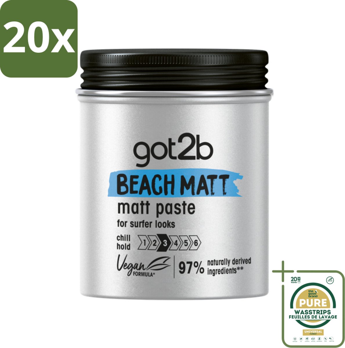 20 x Got2B - Styling Paste - Beach Matt - 100 ml - Grootverpakking - Beach Look - Matte Styling Paste - Surfer Look - Vegan Styling Paste - Natural Hair Styling