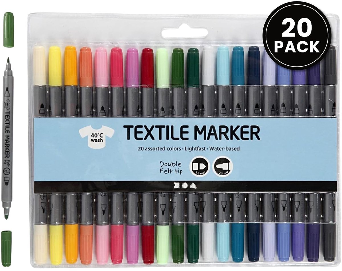 Textielstiften - Multicolor - 20 Stuks - Dubbele Punt - Voor Creatieve Projecten