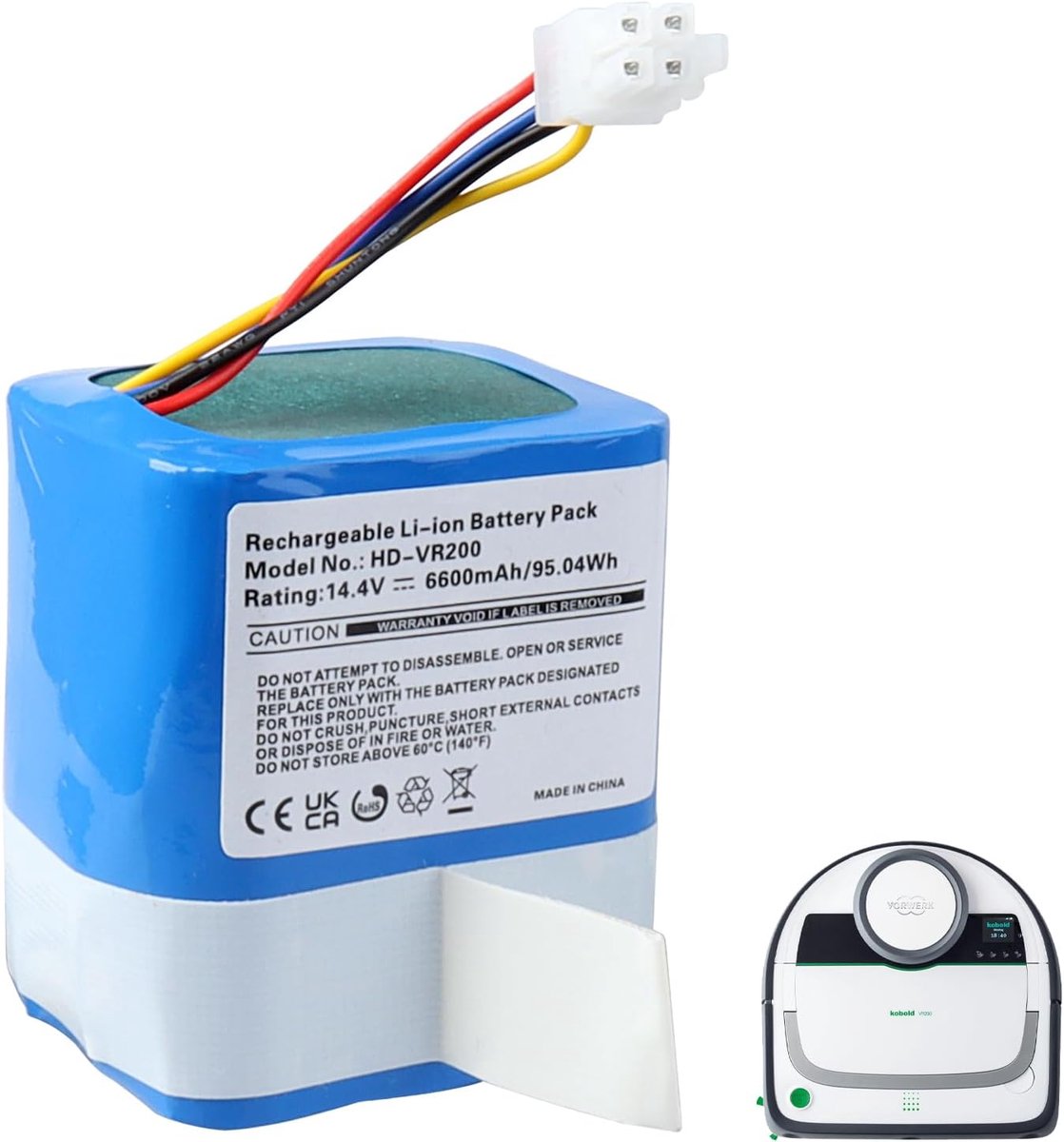 Li-Ion batterij 14.4 V 5200 mAh - oplaadbaar - compatibel met Vorwerk Kobold VR200 - lange gebruiksduur - ShopVlot