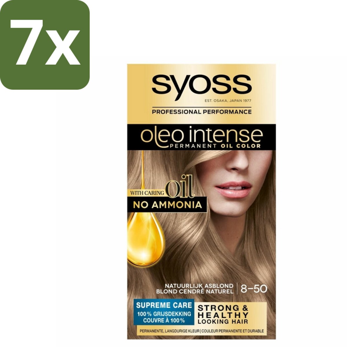 SYOSS - Oleo Intense 8-50 - Haarverf - Permanente Haarkleuring - Natuurlijk Asblond - Langdurige Kleur - Bulkverpakking - 7 stuks