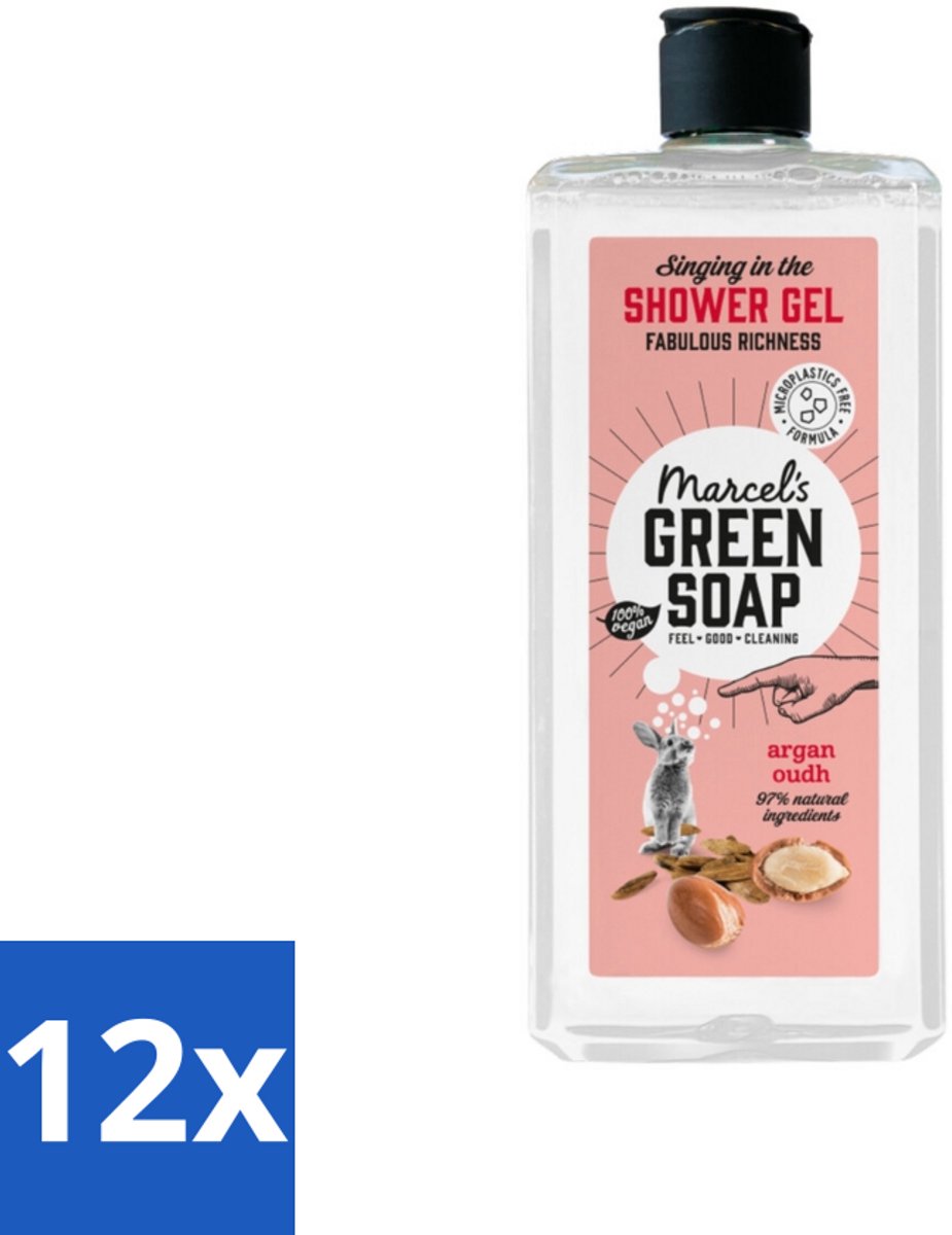 Marcel's Green Soap - Douchegel - Argan & Oudh - Verzorgend & zacht - 300 ml - Voordeelverpakking - 12 stuks