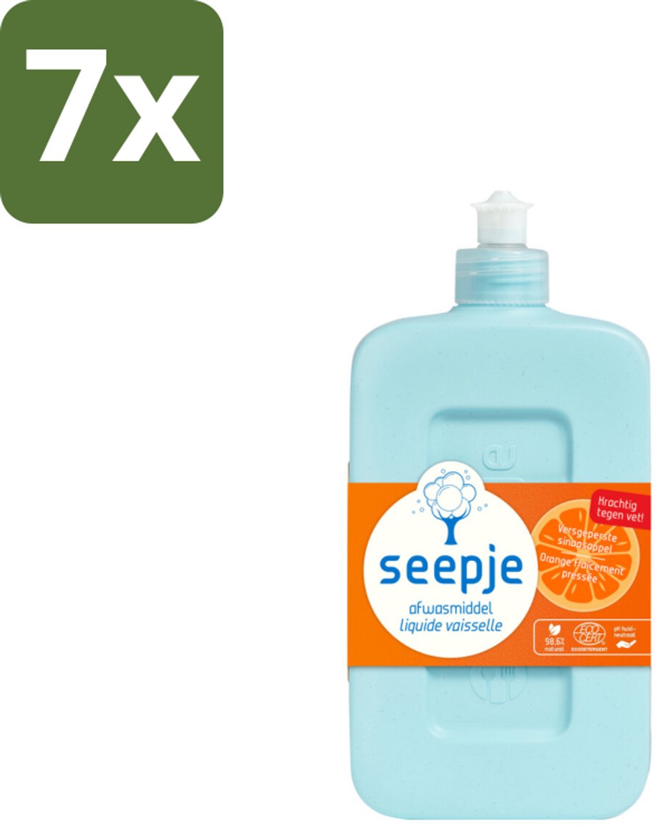 Seepje - Afwasmiddel - Krachtige Reiniging - Versgeperste Sinaasappel Geur - 500 ml - Bulkverpakking - 7 stuks